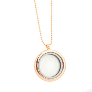 Alloy Phase Box Round Glass Pendant Necklace