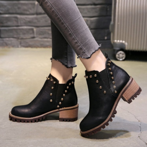Retro Martin boots plus velvet thickening shoes round head wild thick with rivet sleeve boots
