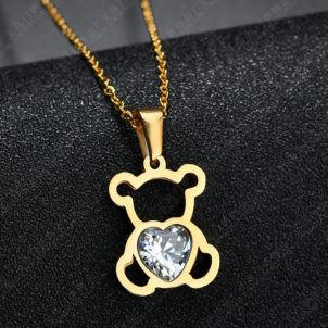 Openwork Diamond Bear Pendant Clavicle Chain