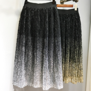 Slim Pleated Metallic Midi Skirt