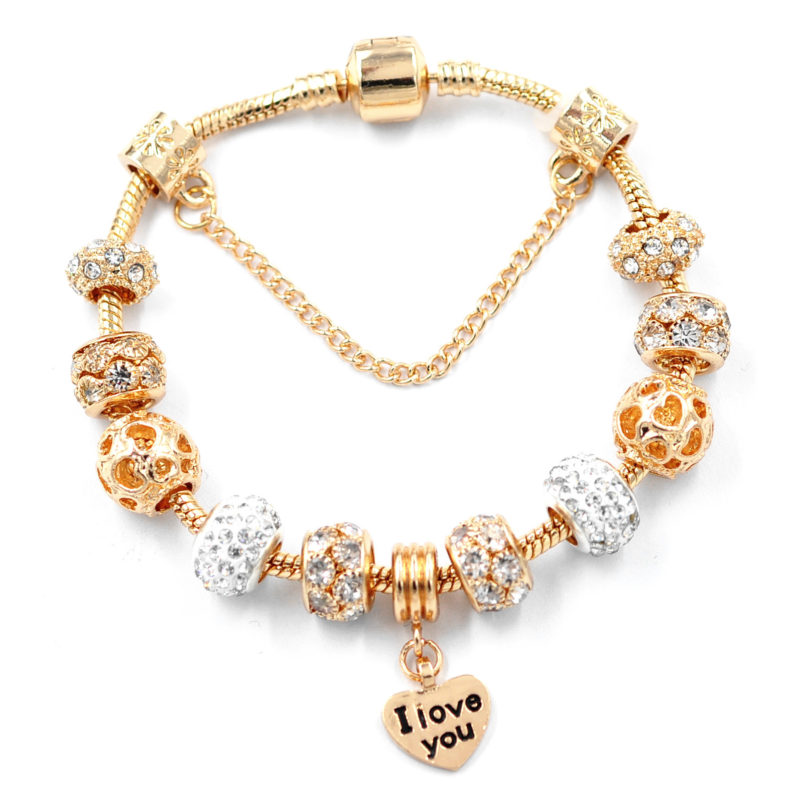 Gold snake chain crystal heart bracelet