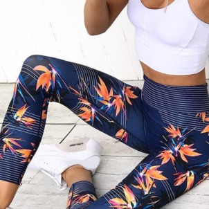 High Waist Yoga Pants Women's Fitness Sports Leggings Band Printing Elastic Gym Workout Tights S-XL Running Pants Plus Size