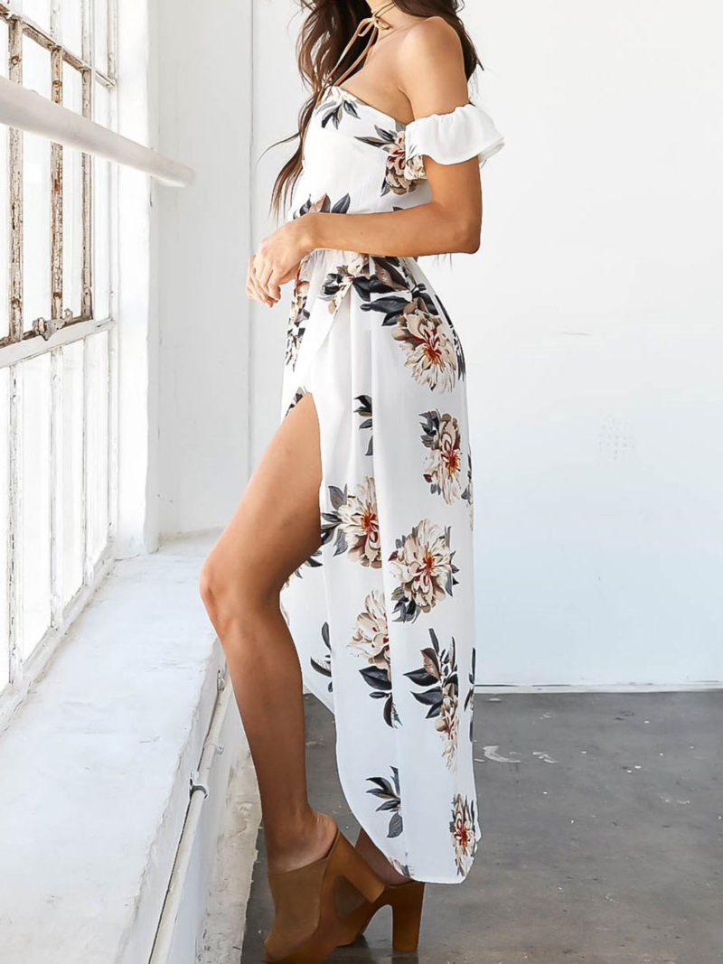 Wrapped chest printed irregular dress