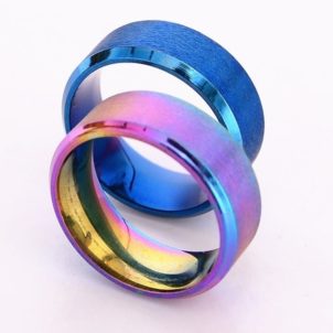 Europe and the United States best selling classic double beveled matte stainless steel ring colorful blue new color