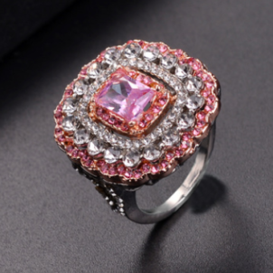 Square Diamond Rhinestone Pink Crystal Ring