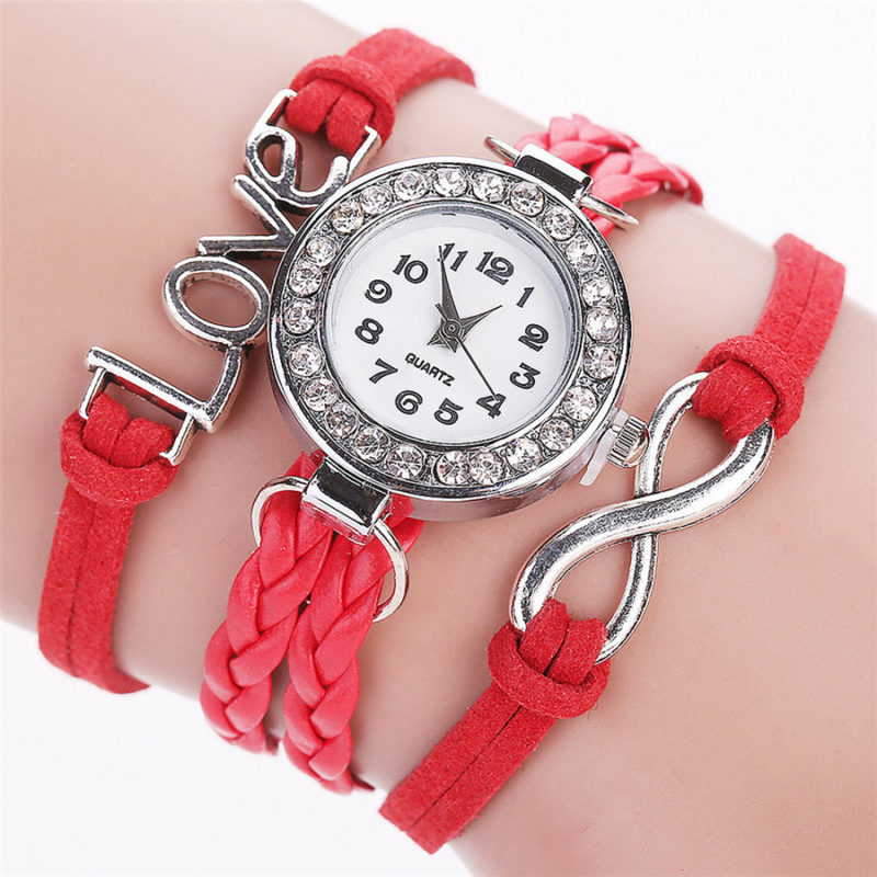 LOVE Korean velvet strap with women's diamond winding bracelet watch