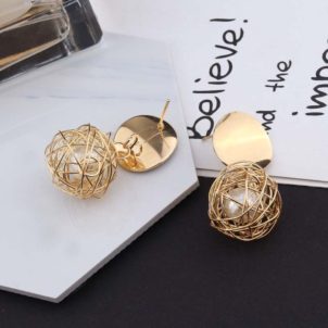 Vintage Geometric Earrings Simple Woven Ball Pearl Stud Earrings