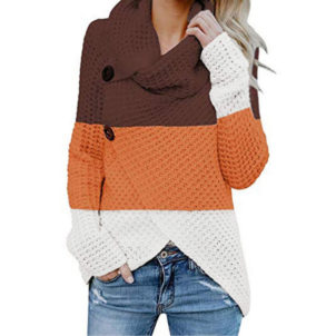 Irregular colorblock turtleneck sweater