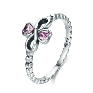 Sterling Silver Infinity with Heart Luminous Pink ring