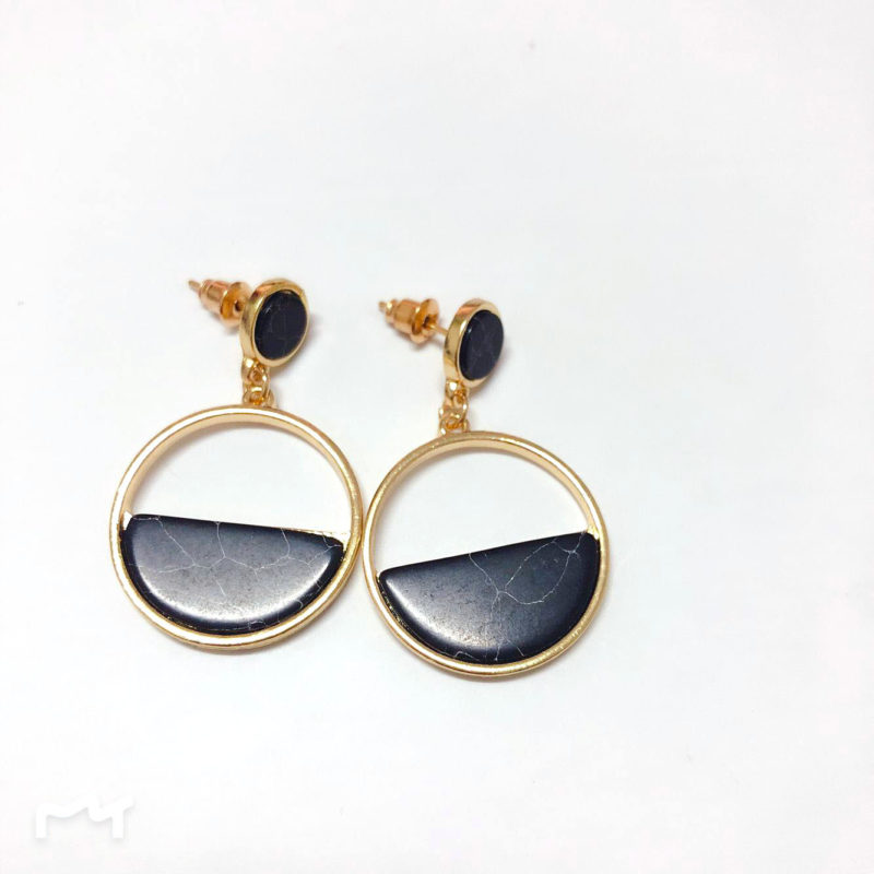 Geometric Round Marble Stud Earrings Round Turquoise Earrings