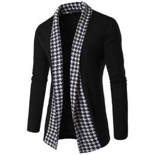 New houndstooth placket hit color Korean cardigan sweater