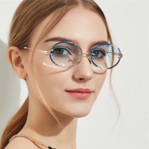 Women Oval crystal glasses eye ear ladies Rimless