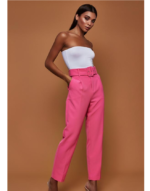 New ladies autumn casual pants high waist solid color nine pants straight trousers with belt