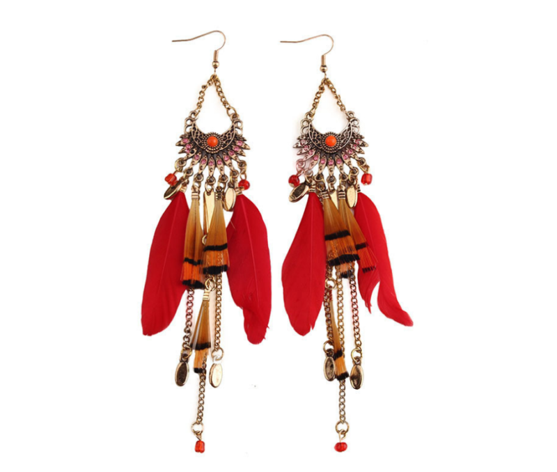 European and American big-name exaggerated earrings long feather pendant tassel earrings nightclub fashion
