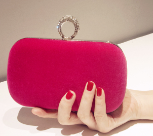 New fashion water drill finger ring suede high-end handbag banquet dress chain diagonal small square bag