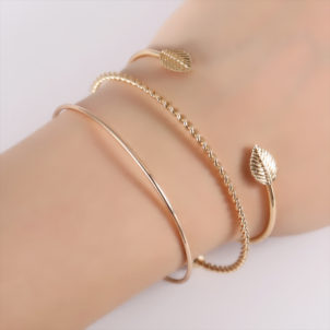 Simple personality leaf three-piece bracelet (Gold)