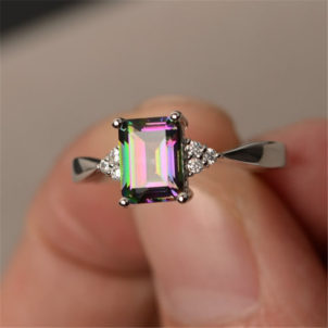 Colorful stone square diamond ring European and American creative personality inlaid rainbow gem ring jewelry