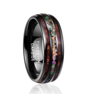 Black dome Acacia wood opal tungsten steel ring
