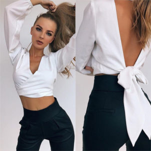 Sexy Slim Fit Long Sleeve Knotted Top