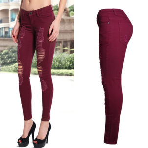Autumn pop hole personality slimming stretch Slim women's feet pants trousers