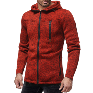 New men's fashion zipper stitching casual hooded solid color knit cardigan sweater