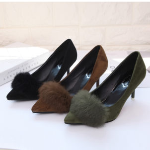 Autumn new style women's single shoe shallowly hairy maomo shoes fashion pointed high heels European station suede shoes