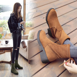 2020 women's autumn winter short boots, new suede rough heels and warm women's shoes, anti slippery medium Martin boots European station