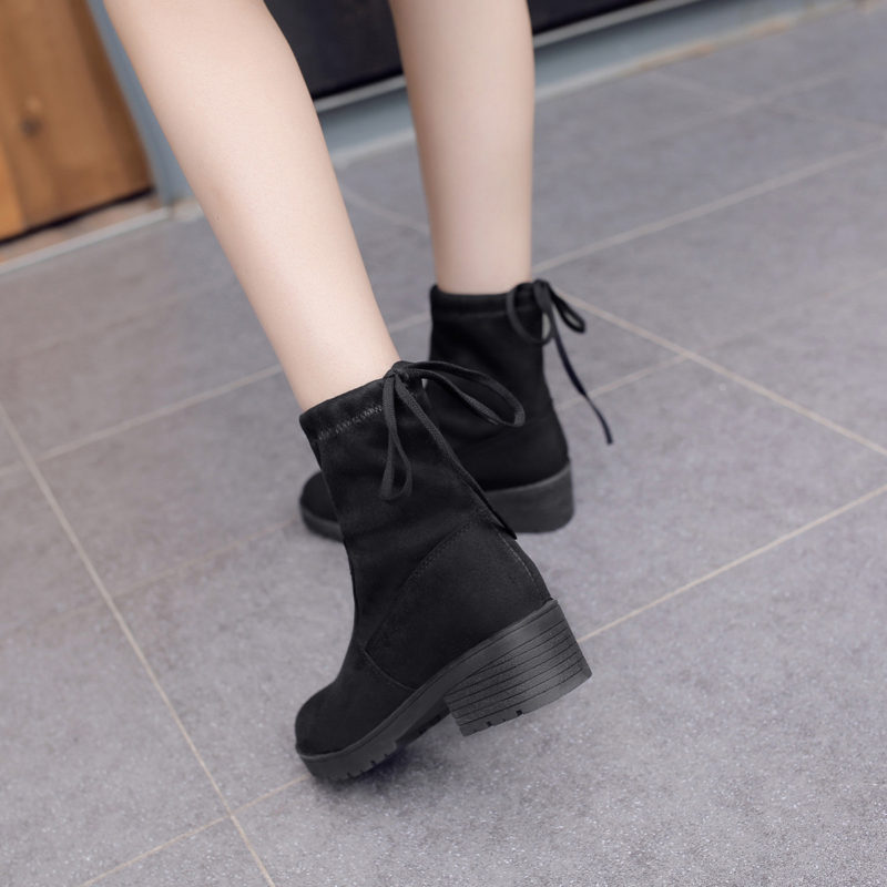 2020 women's autumn winter short boots, new suede rough heels and warm women's shoes, anti slippery medium Martin boots European station
