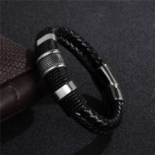 Fashion Black Braid Woven Leather Bracelet