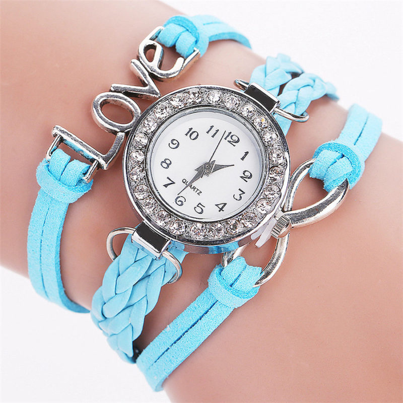 LOVE Korean velvet strap with women's diamond winding bracelet watch