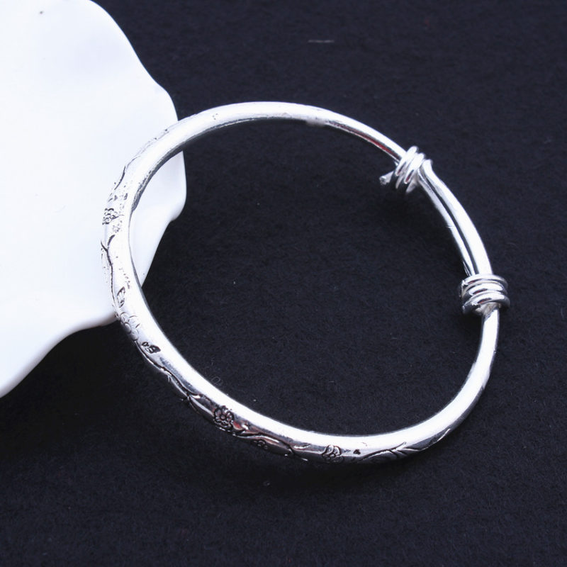Tibetan Silver Seedling Silver Solid Carved Bracelet