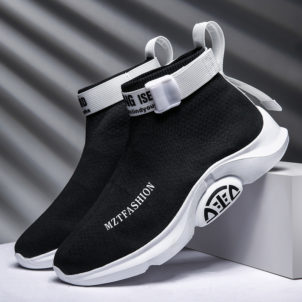 High-top sneakers fly-woven stretch socks shoes