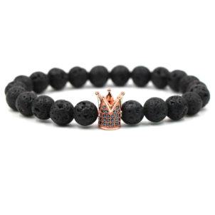 Lava Stone Pave Imperial Crown And Helmet Charm Bracelet