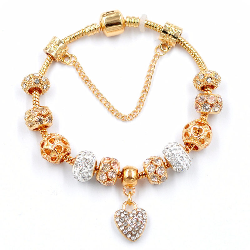 Gold snake chain crystal heart bracelet